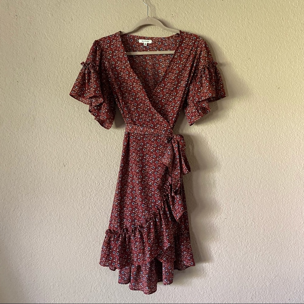 Perfect for Fall Rust Floral Wrap Dress